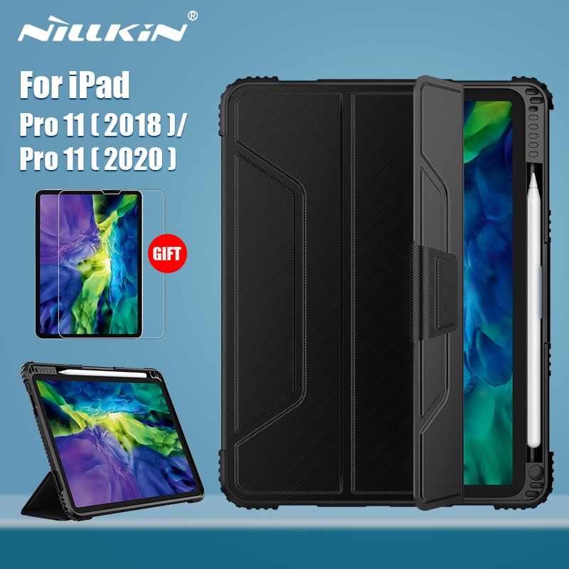 NILLKIN For iPad Pro 11 case Magnetic PU Leather Flip Cover PC back cover smart for iPad Pro 12 9 case with Protector