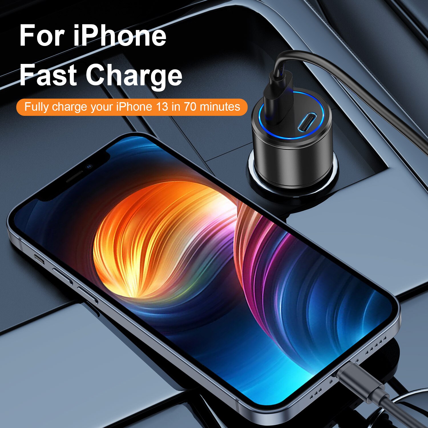 38w usb car charger fast charging type-c qc  pd 3,0 fast charging car phone charger for iphone 13 12 pro max 11 xiaomi