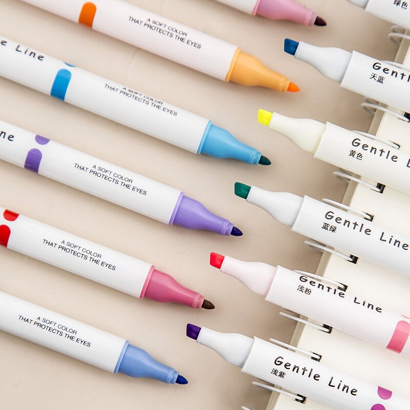 12 Stks/set Double Headed Fluorescerende Marker Pen Leuke Mildliner Markeerstift Briefpapier 12 Kleuren Mark Pen Tekening Art Supplies