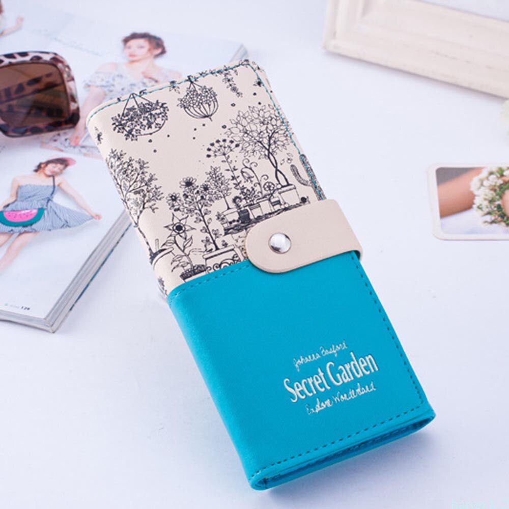 Women Cartoon PU Leather Wallet Purse Handbag Case Card Holder Bag Clutch Zipper: Sky Blue