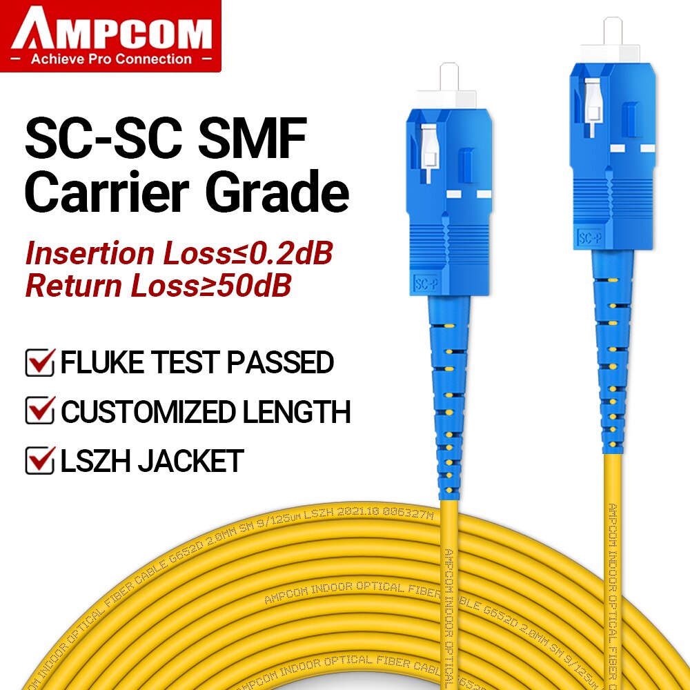 AMPCOM Fiber Optic Patch Cable, SC to SC UPC Singlemode Simplex SMF 9/125μm Bend Insensitive LSZH Jacket Fiber Optic Cord