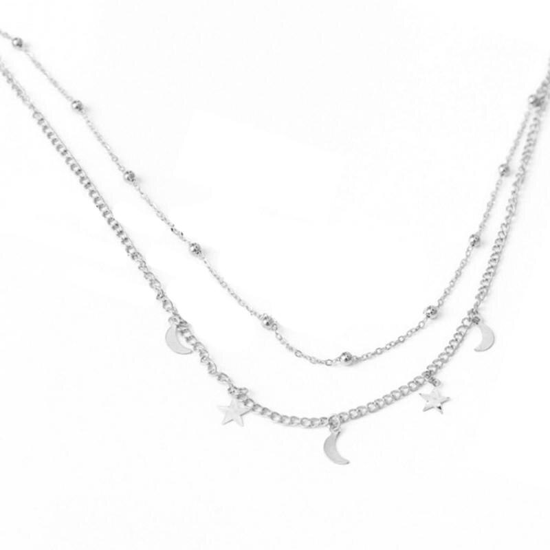 1 Pcs Wanita Pesona Multi-Layer Moon Stars Lady Choker Women Necklace For Lover Clothing Accessories: 02