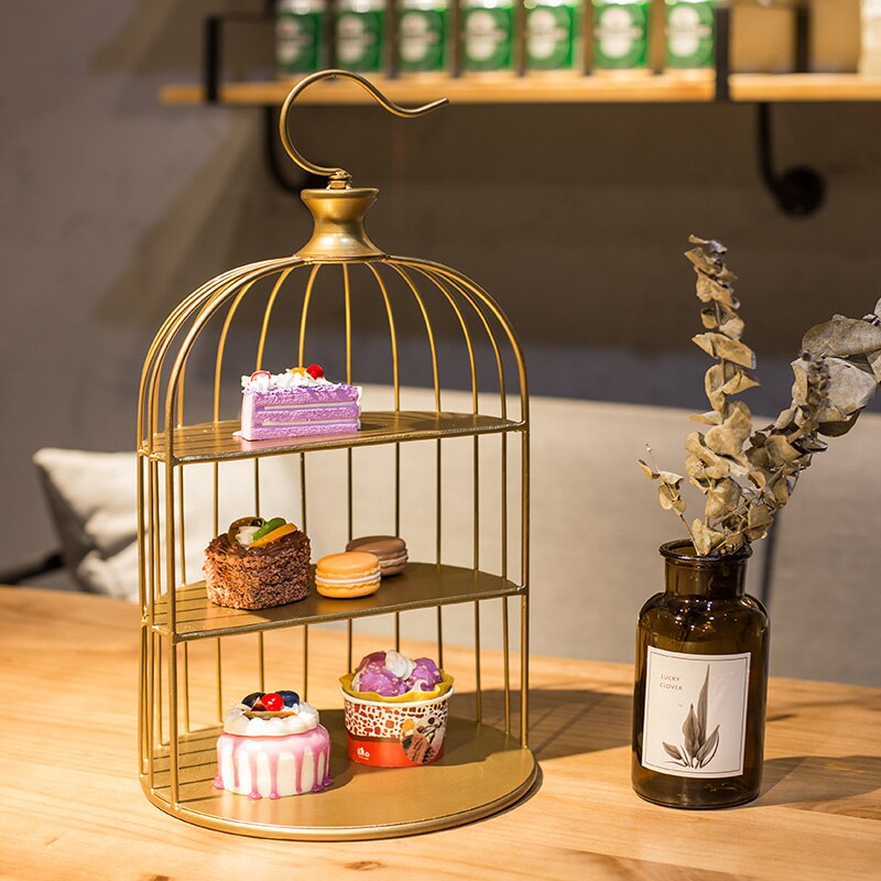 Gold/white/black European birdcage cake rack decoration theme item wedding candy stand display rack multi-layer cold food rack