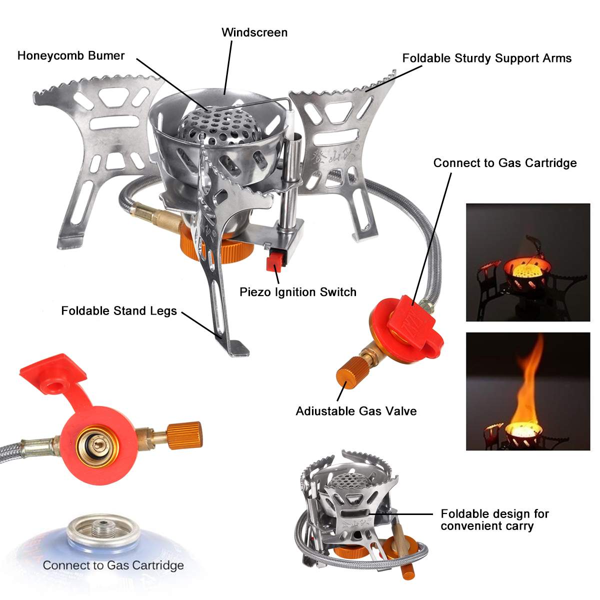 3700W Foldable Camping Gas Stove Backpacking Stove with Storage Case Windbreak & Energy Saving Picnic Cooking Burners