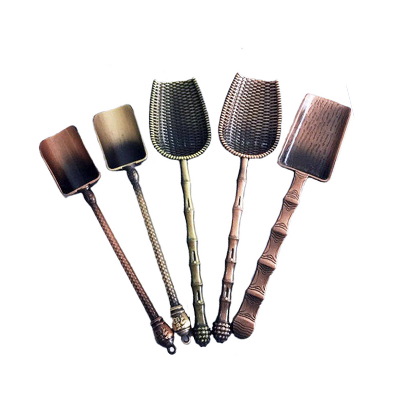 Retro Bronze Chinese Tea Spoons Copper Green Tea Scoop Spoon Tea Leaves Chooser Holder Chinese Kongfu Tea Tools Accessories