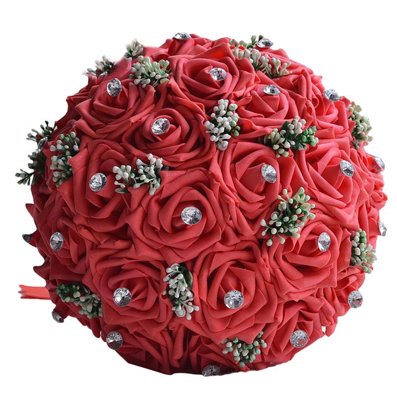 Handgemaakte Kunstmatige Foam Bloemen Boeket Simulatie Rozen Strass Bruids Toss Boeket Bruidsmeisje Boeket Voor Bruiloft: Red