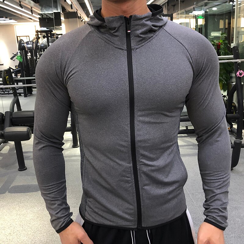 Camisas deportivas de manga larga para hombre, ropa deportiva con capucha para correr y hacer ejercicio al aire libre: XXXL / 90123 gray