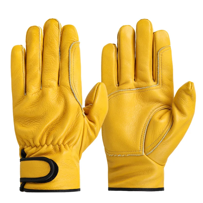 Arbeitshandschuhe, Rindsleder, Arbeiter, Arbeit, Schweißen, Sicherheitsschutz, Garten, Sport, Motorradfahrer, verschleißfeste Handschuhe: Gelb / M