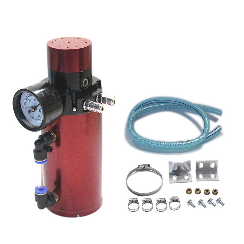 Spsld aluminium motor olie opsamlingsbeholder udluftningstank kan + vakuum trykmåler olie opsamling tank olie fange kan: Rød