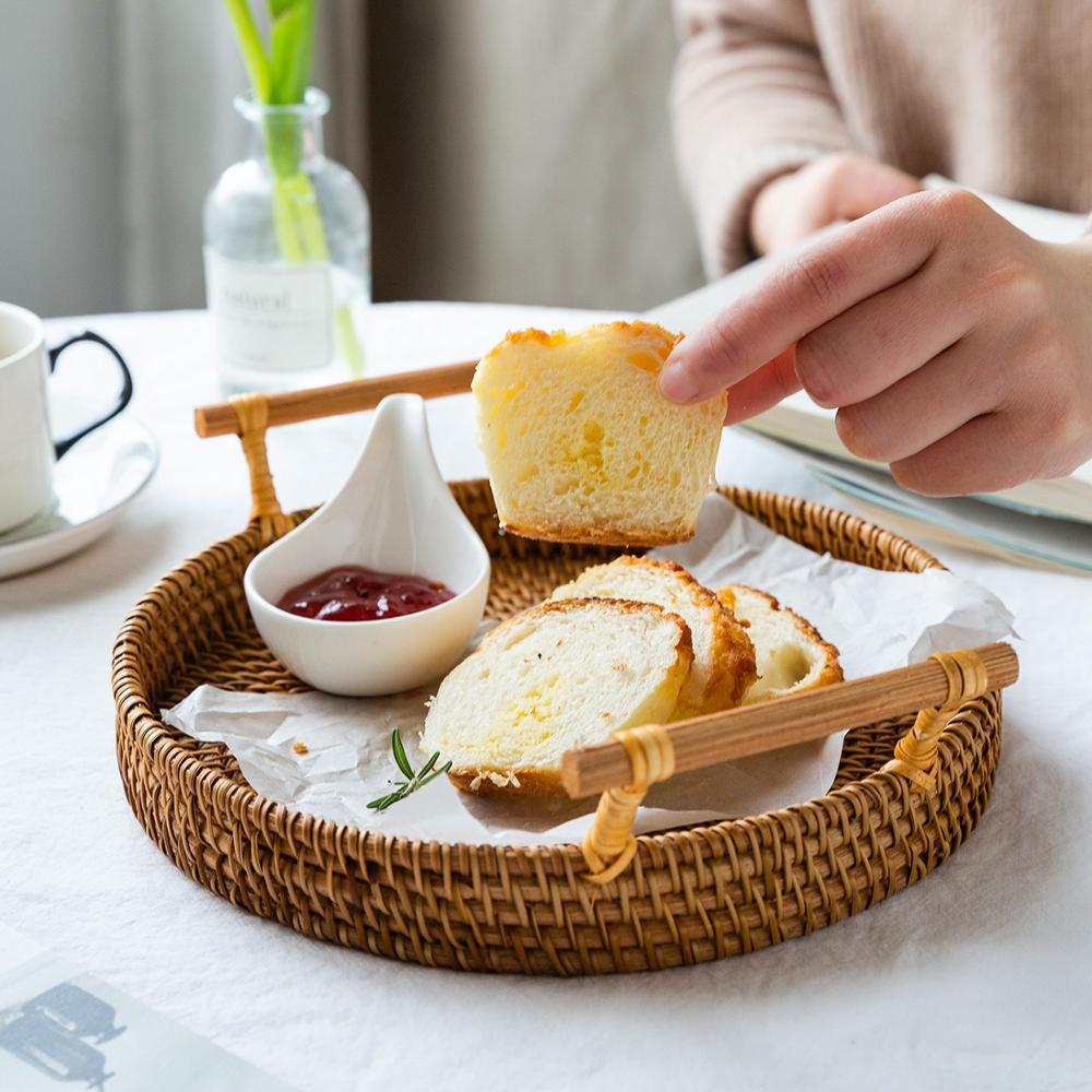 Mdzf sweethome 22/24cm rottinki säilytysalusta pyöreä ruokakori kahvalla käsin kudottu rottinki tarjotin leipä hedelmät ruoka keittiön säilytys