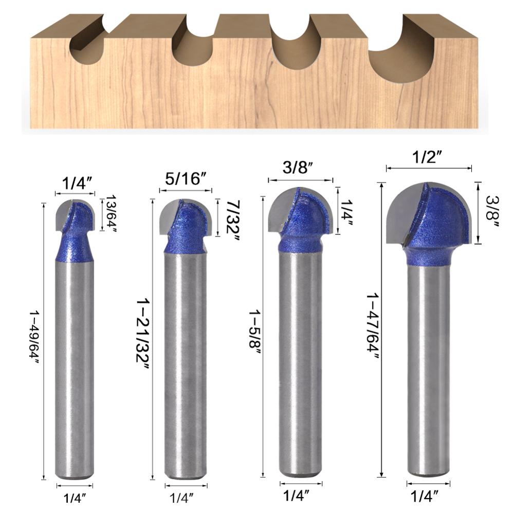 1pcs 1/4″Shank level Ball Nose Router Bits Set End Mill Round Cove Box Solid Carbide CNC Radius Core Milling Bit