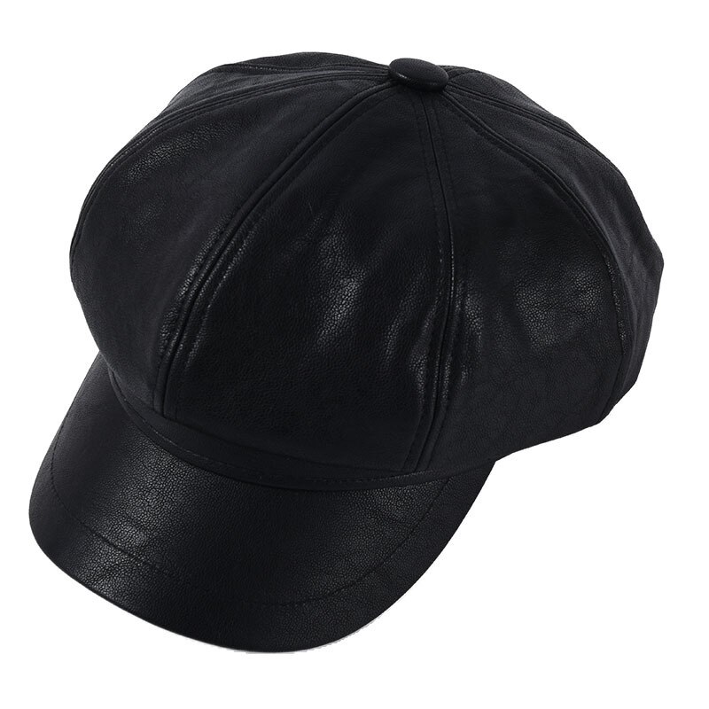 Showersmile blue læder newsboy cap læder vintage hat til kvinder solid baret damer mærke ivy spitfire cap: Sort