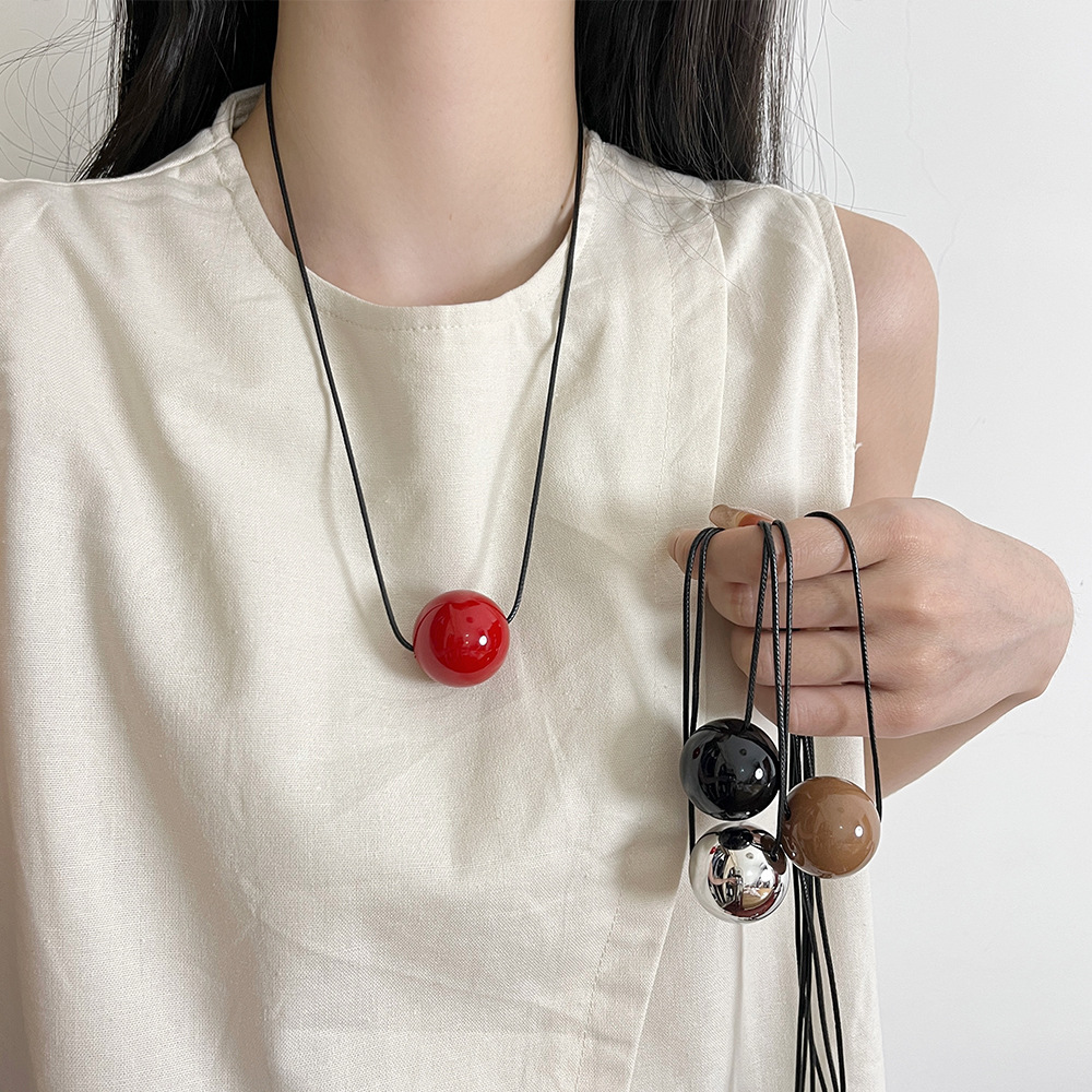 collar minimalista con colgante de bola geométrica de Metal para mujer, de cadena de suéter, accesorios de