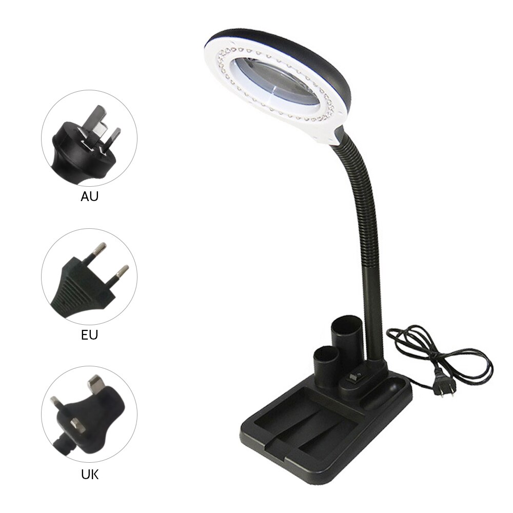 6W 40LED 5X/10X Magnifier Glass with Gadget Storage Desk Lamp Beside Light Magnifying Lens Printing LED desk lamp