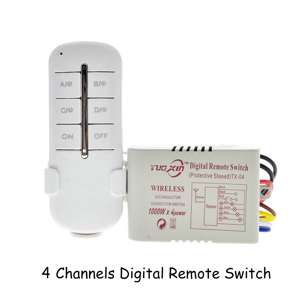 Wireless 4 Channels 220V Lamp Remote Control Switch Transmitter 360W swith for led bulbs