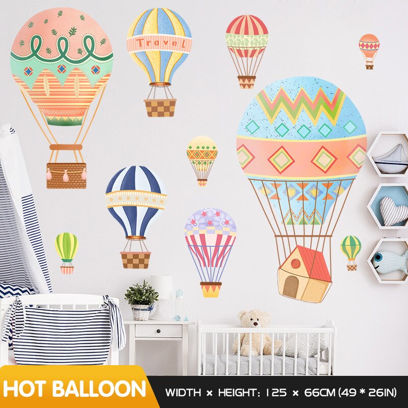 Tegneserie ins luftballon rejser væg klistermærker selvklæbende hjem soveværelse væg indretning børneværelse klistermærke baby værelse dekoration: Husballon
