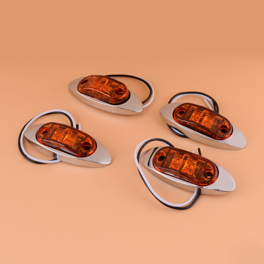 4Pcs Trailer Truck Universele 2.5 "2 Diode Amber Side Fender Marker Indicator Ontruiming Surface Mount Licht W/zilveren Deksel