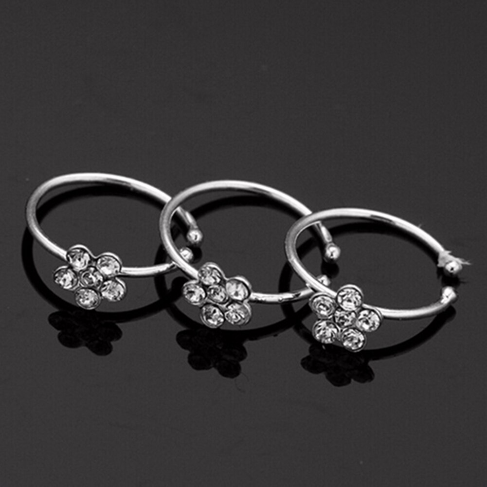 Unisex Plum Flower Rhinestone Nose Stud Hoop Sparkly Nose Ring Body Piercing