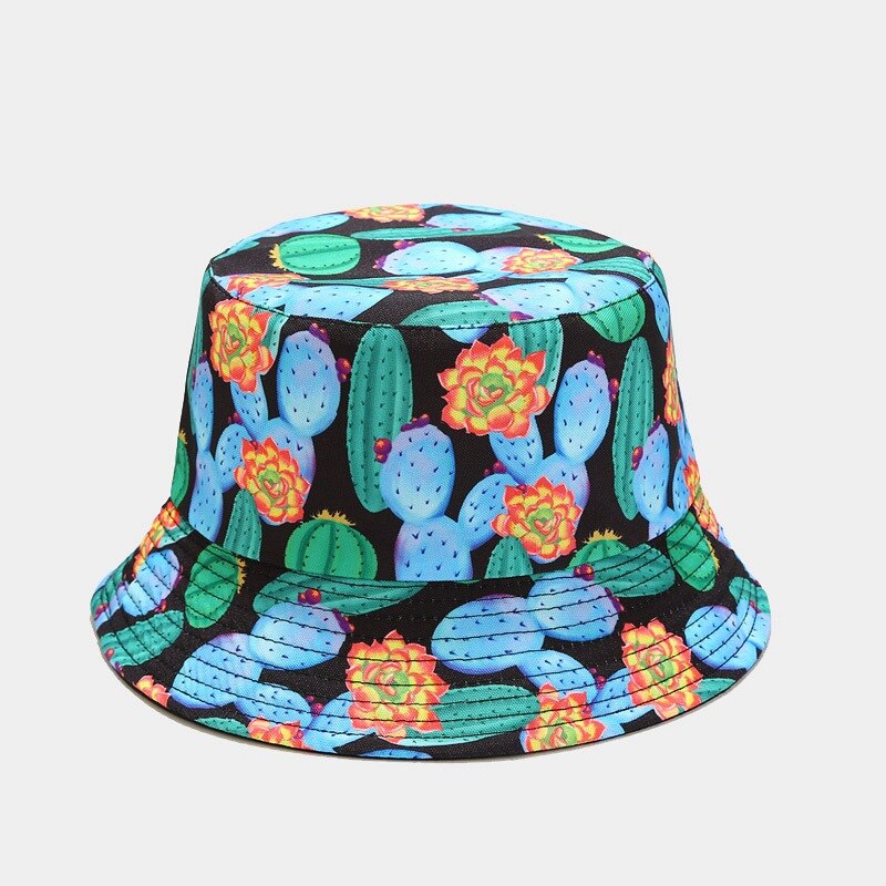 Cappello da pescatore estivo con stampa cactus cappello da donna in cotone moda spiaggia cappelli da suola reversibile uomo bob Chapeau Femme cappello Panama cappello da pescatore: grande cactus nero