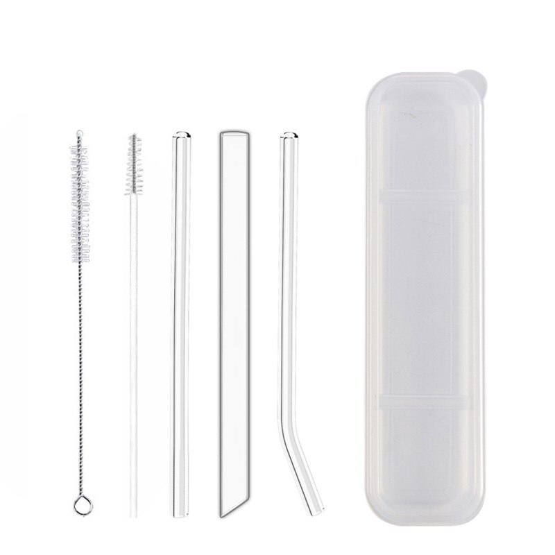 4Pcs/Set Glass Straw Eco-friendly Straws Reusable Glass Drinking Straight Bend for Smoothies Cocktails Straws