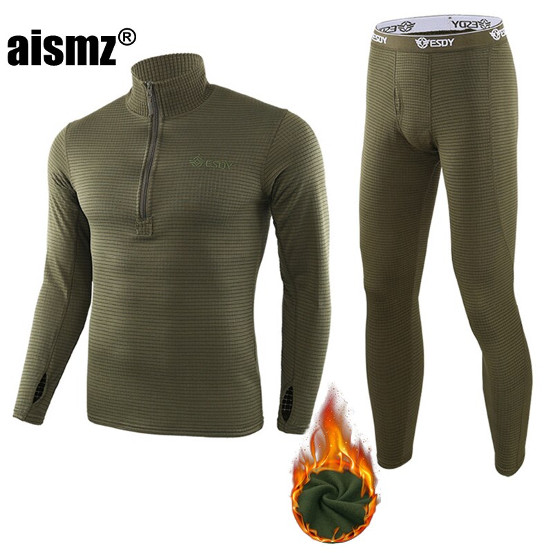 Aismz-Conjunto de ropa interior térmica para hombre, ropa interior elástica antimicrobiana de secado rápido, forro polar de compresión para el sudor, Calzoncillos largos cálidos para Fitness: A154 green / M