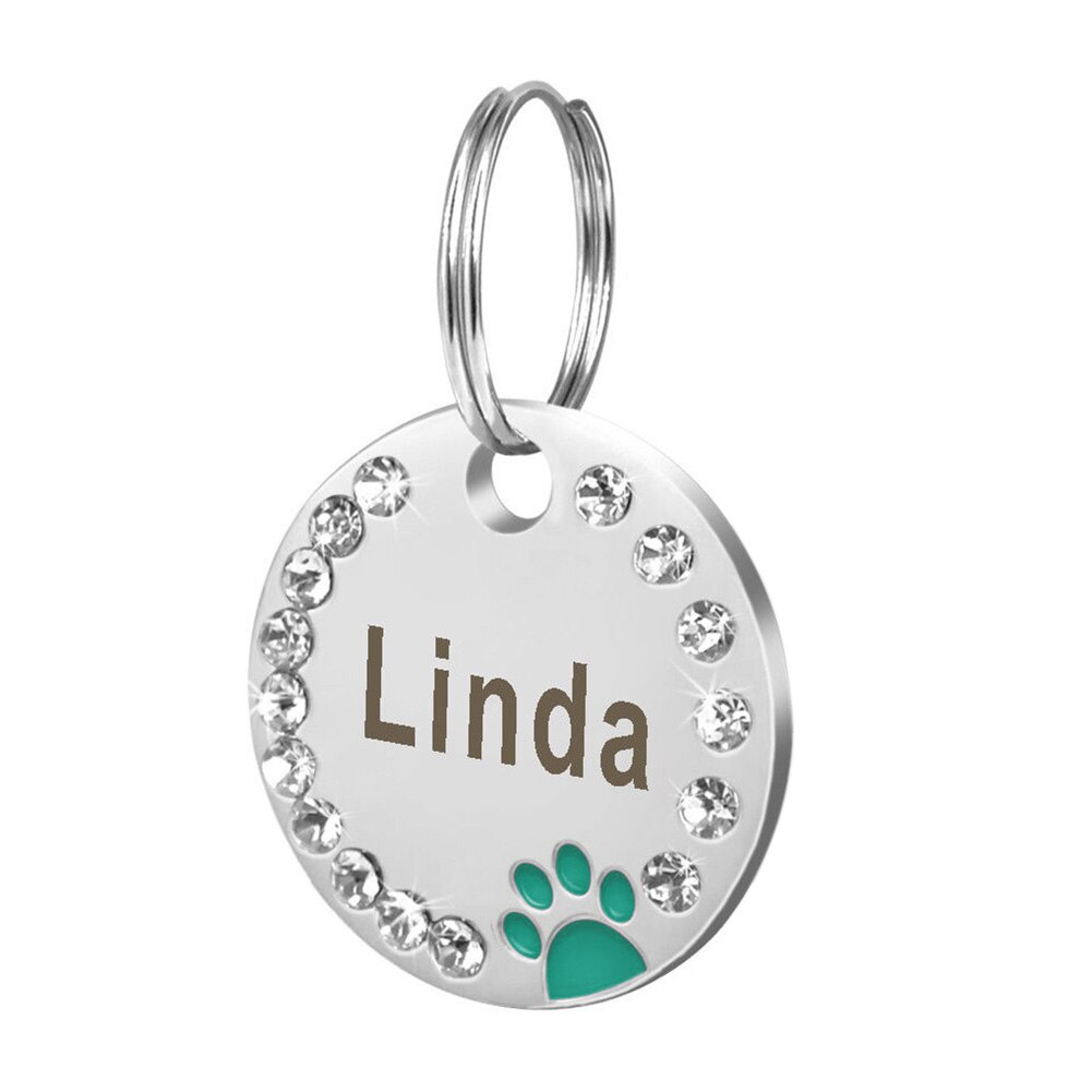 Placa de identificación de perro en blanco DIY, 25mm, accesorios para Collar de perro mascota, identificación de gato, etiqueta de identificación de acero inoxidable, etiquetas de nombre de pata de hueso antipérdida: green