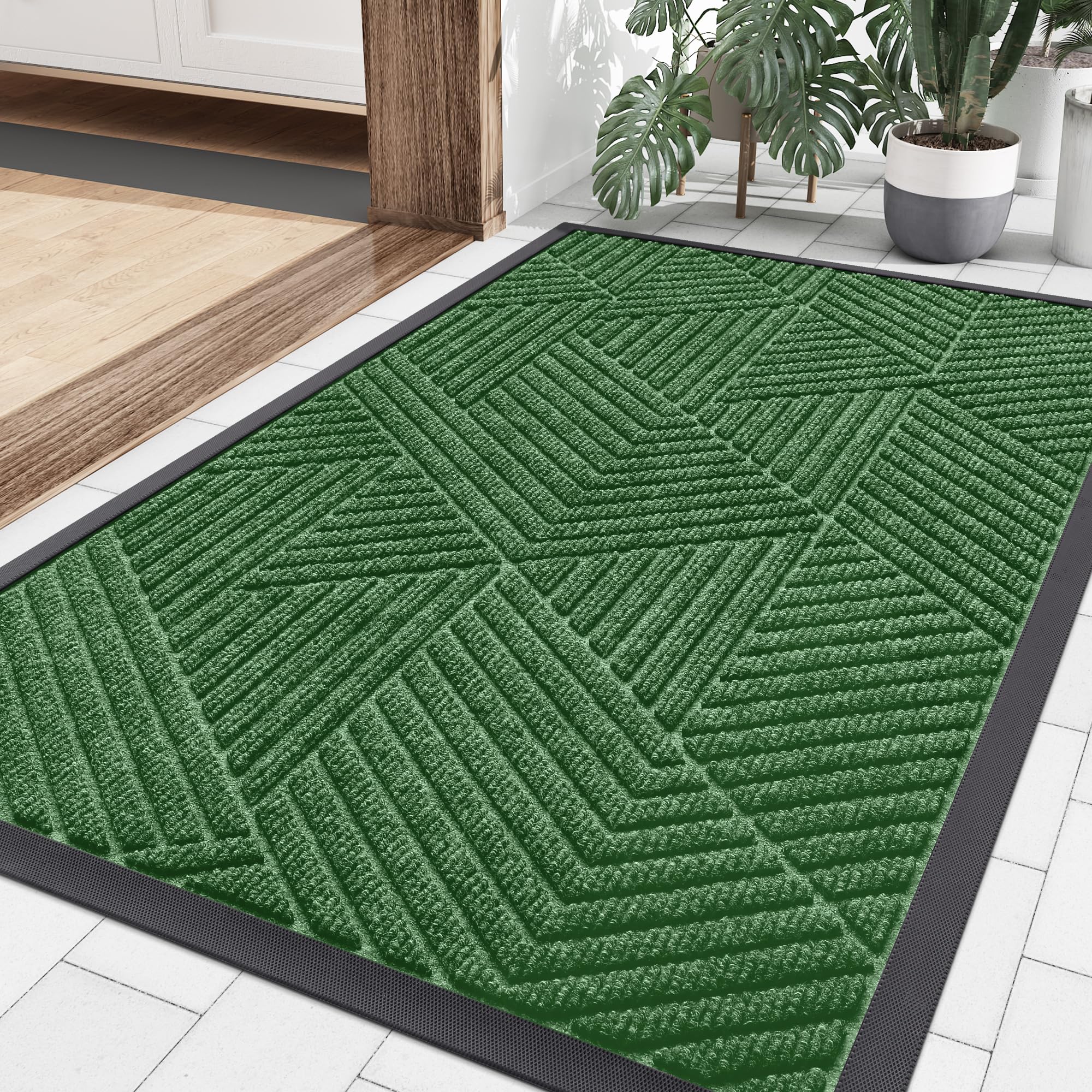 Olanly-felpudos delanteros interiores, alfombras de entrada de perfil bajo, alfombra absorbente para exteriores, resistente, antideslizante, lavable, alfombra de bienvenida, estera de goma: 400 x 800 mm / Castaño