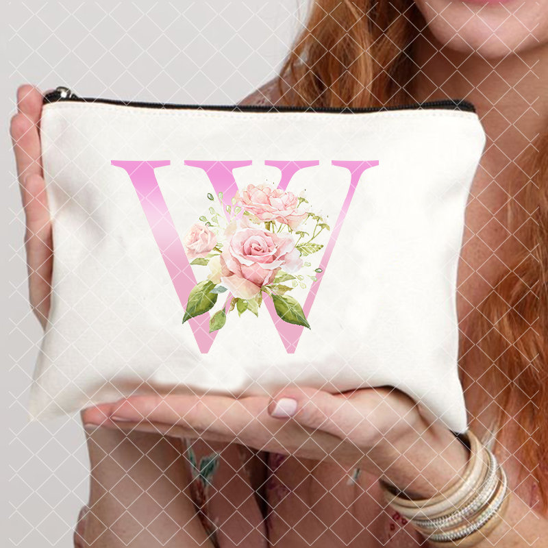 26 Pink Initials Women Cosmetic Bag Bride's Toilet Makeup Pouch Cosmetic Case Bridesmaid Bachelorette Party Lady Bags: light yellow