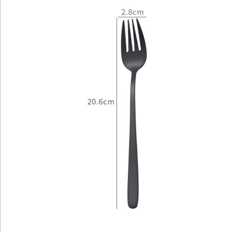 304 Stainless Steel Colourful Dessert Fork Long Handle Gold Korea Dinner Fork Set For Hotel Party With Long Handle: Black