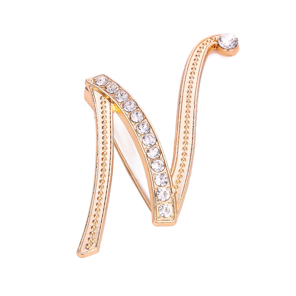 1PC Crystal 26 English Letters Brooch Metal Vintage Women Pin Couple Memorial Jewelry Love Party Garment Accessories #1029: N