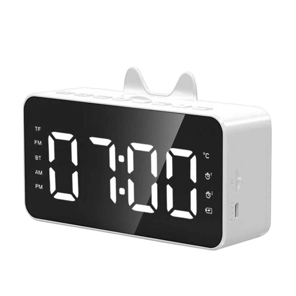 Multifunction LED Digital Dual Alarm Clock Bluetooth Speaker With FM Radio LED Mirror Wireless Music Player Snooze Temperature: White