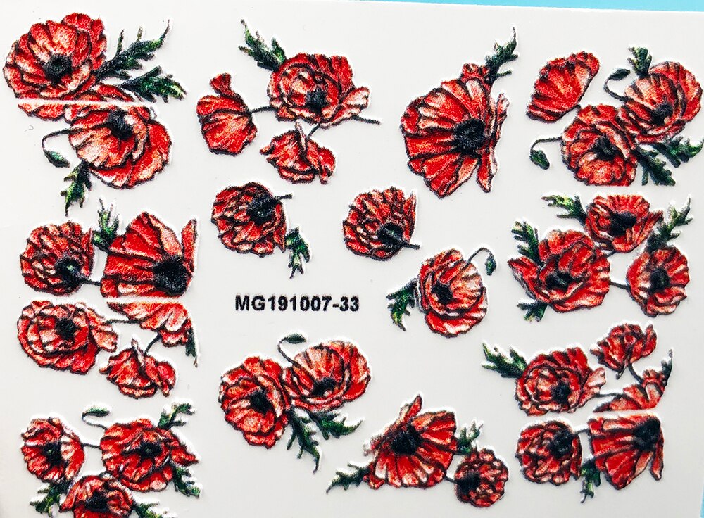 3D Acrylic Engraved Nail Sticker Winter colorful flowers birds love desgin Water Decals Empaistic Nail Water Slide Decals Z0260: 16