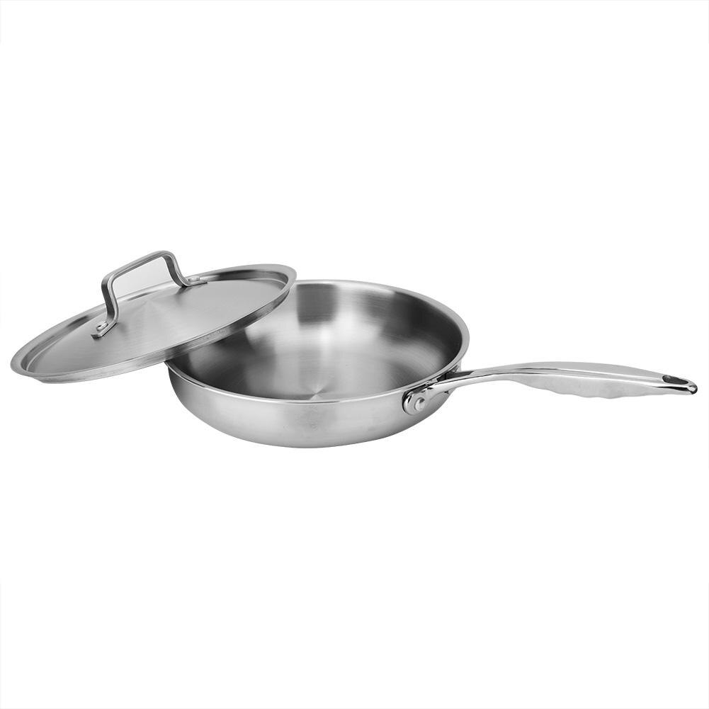 24cm Three Layer Flat Frying Pan Food Grade 304 Stainless Steel Non-stick Cooking Pot Omelet Kitchen Cookware with Pot Cover