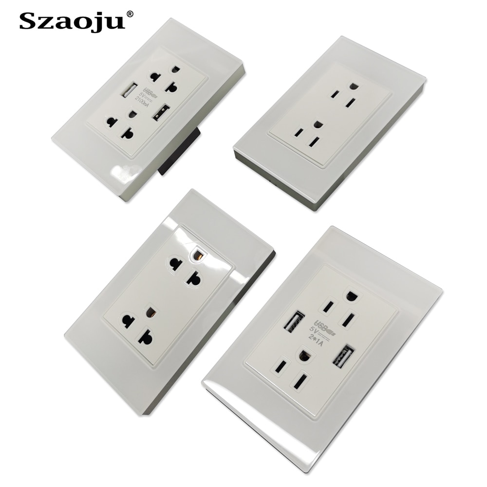 Szaoju Wall Socket Luxury 2.5D Crystal Glass Panel Multi Function,15 Amp US Standard Duplex Receptacle, 110v-127v-250v Adaptable