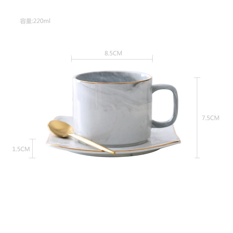 Kaffekopp och fat i marmor keramisk tevattenkopp porslin återanvändbar nespresso latte cappuccinokoppar 220ml: Default Title