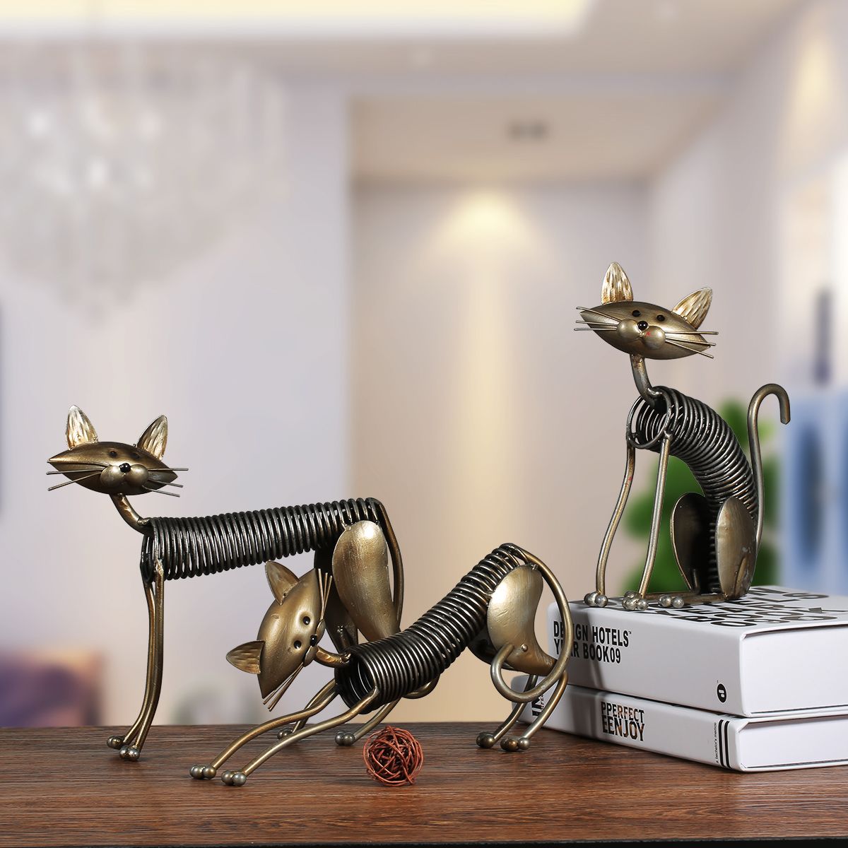 Tooarts metal skulptur jern kunsthåndværk kat metal fjeder lavet kat håndværk crafting hjem stue kontor dekoration ornament