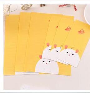 Coloffice 6 brev och 3 kuvert papper tecknad djur sött gratulationskort brevpapper förvaring kawaii studenttillbehör: Gul