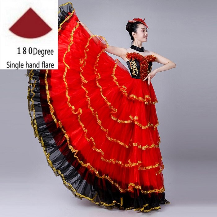 Spanish Dance Costumes For Women Flamenco Dance Big Swing Skirt Belly Dance Dress Spanish Clothing Flamenco Dance Wear DL3481: 180 degree / L