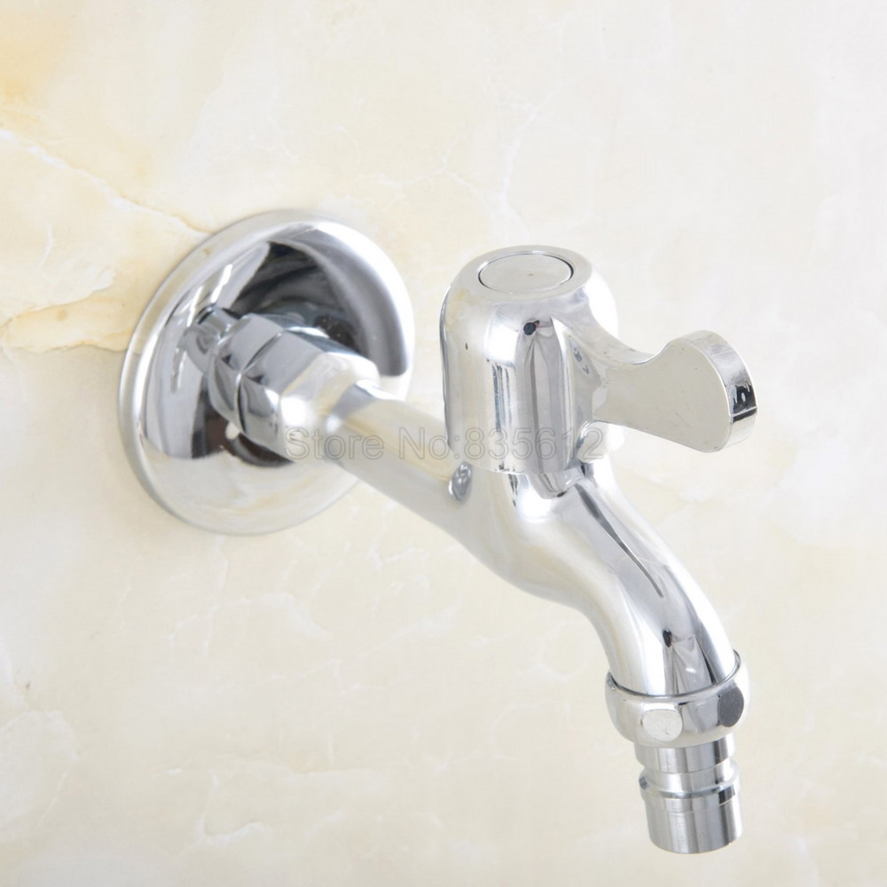 Wall Mounted Washing Machine Faucet Polished Chrome Brass Faucet Single Cold Water Taps Outdoor Garden Faucet tav166