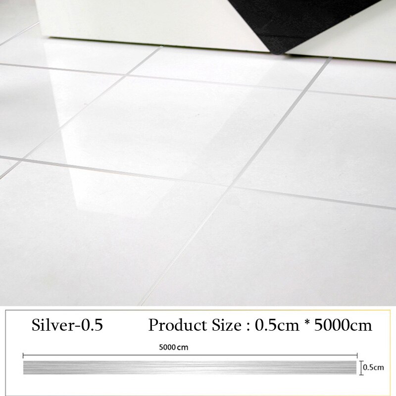 5000cm/ rullar borstad guld silver golvkant vattentät söm väggdekaler vägggap heminredning självhäftande kakel klistermärke: Silver 0.5cm