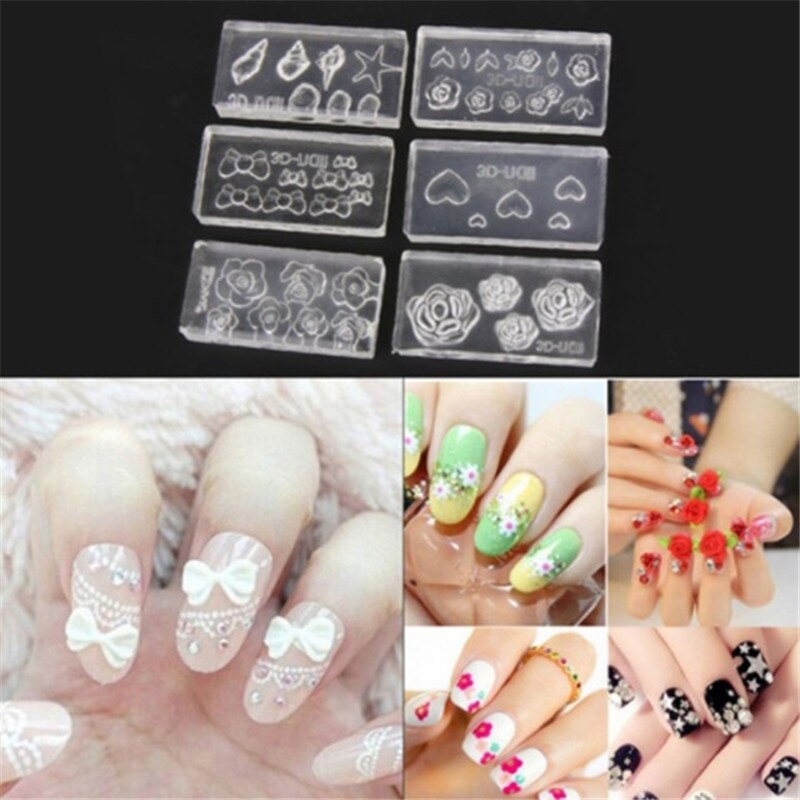 6 Stks/set 3D Acryl Mal Voor Nail Art Decoraties Diy Silicone Nail Art Sjablonen Patroon Manicure Nagels Art