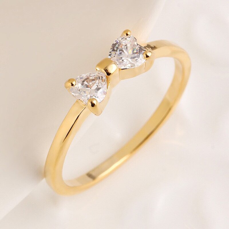 Crystal Rings Classic Gold Color Finger Bow Ring Unique Romantic Wedding Engagement Party Rings For Women