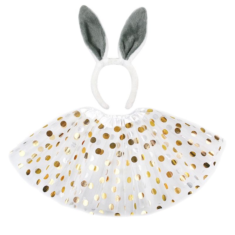 Kleine Meisjes Rollenspel Konijn Kostuum Stip Gold Pailletten Tutu Rok Met Bunny Oren Hoofdband Leuke Partij Cosplay Mini rok