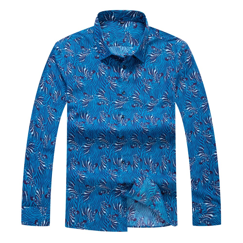 plus rozmiar 5XL 6XL 7XL 8XL męskie koszule z długim rękawem jesienne zimowe modne kwiatowe luźne koszule na co dzień męskie markowe ciuchy niebieskie czerwone: Niebieski / 215-8XL