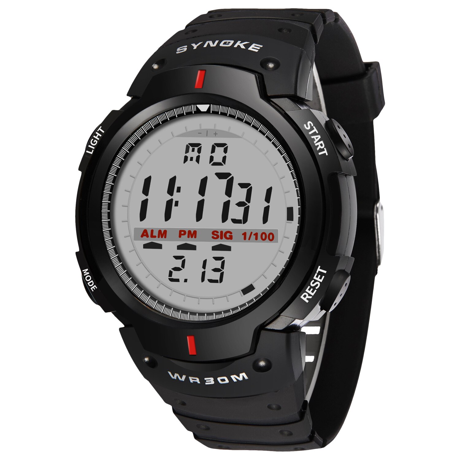 Synoke Mannen Digitale Horloge Led Display Leven Waterdichte Mannelijke Horloges Alarm Montre Homme Sport Klok Relojes Hombre: black