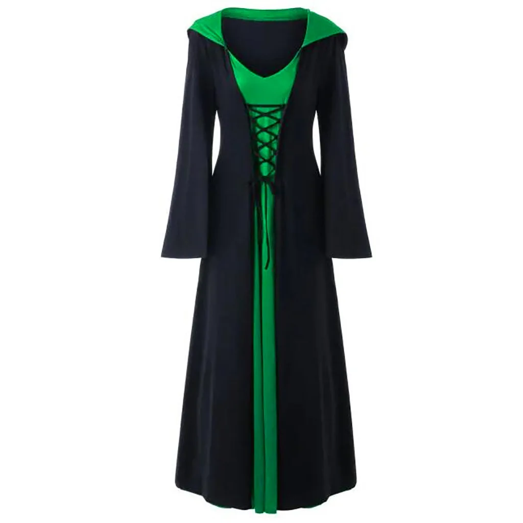 Trajes de cosplay de bruxa de Halloween para mulheres, robe de vampiro à capuche medieval: XL / verde