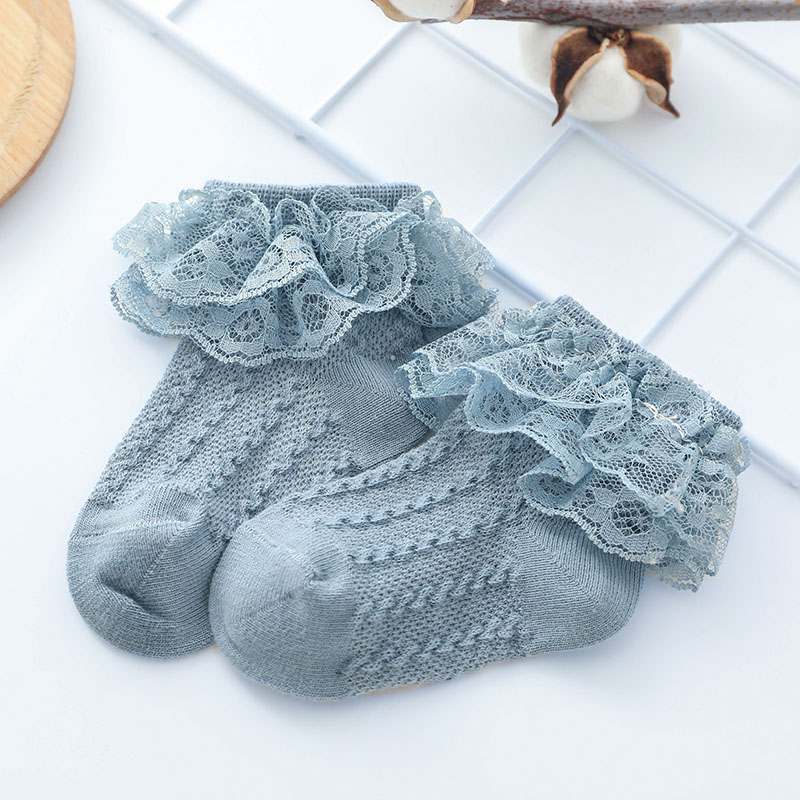 Kant Ruche Prinses Baby Meisje Sokken Zomer Mesh Ademende Katoenen Sokken Effen Kleur Baby Kids Ankle Korte Sokken: bule