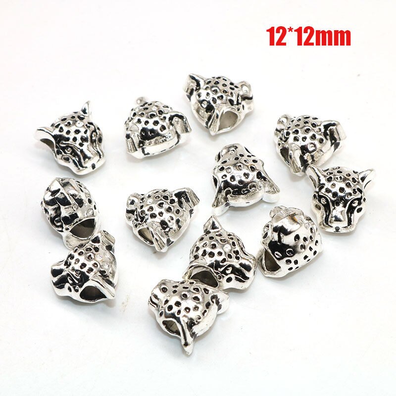 12MM leopard Head Silver Color material Tibetan Silver Color Beads European Spacer Beads big hole For charm Jewelry Making