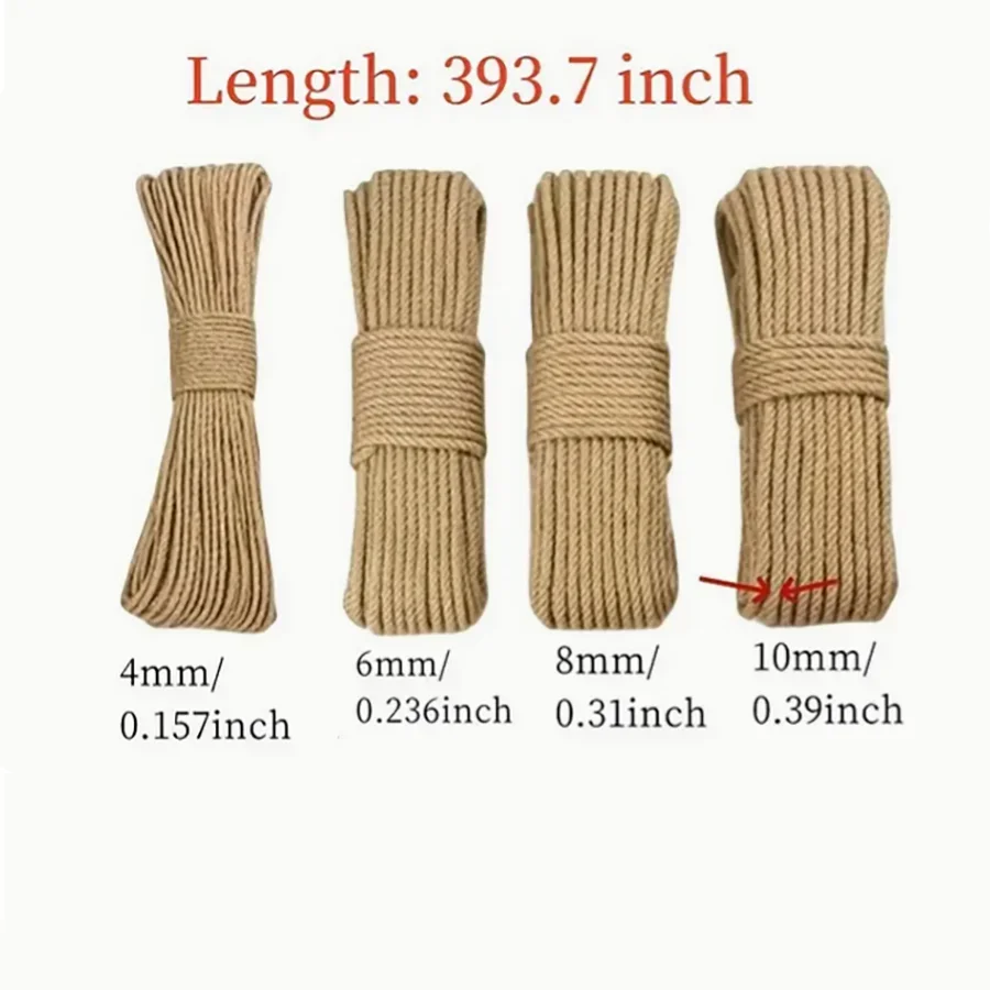 4mm/6mm/8mm /10mm Natural Sisal Rope Cat Scratcher Rope Tree Scratching DIY Toy Scratching Post Cat Paw Claw Furniture Protector: XL