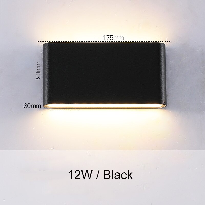 Moderne vandtæt udendørs 18w led væglampe  ip65 aluminium op og ned væglampe have veranda sconce lys 110v 220v zbw 0011: 12w- sorte krop / Kølig hvid